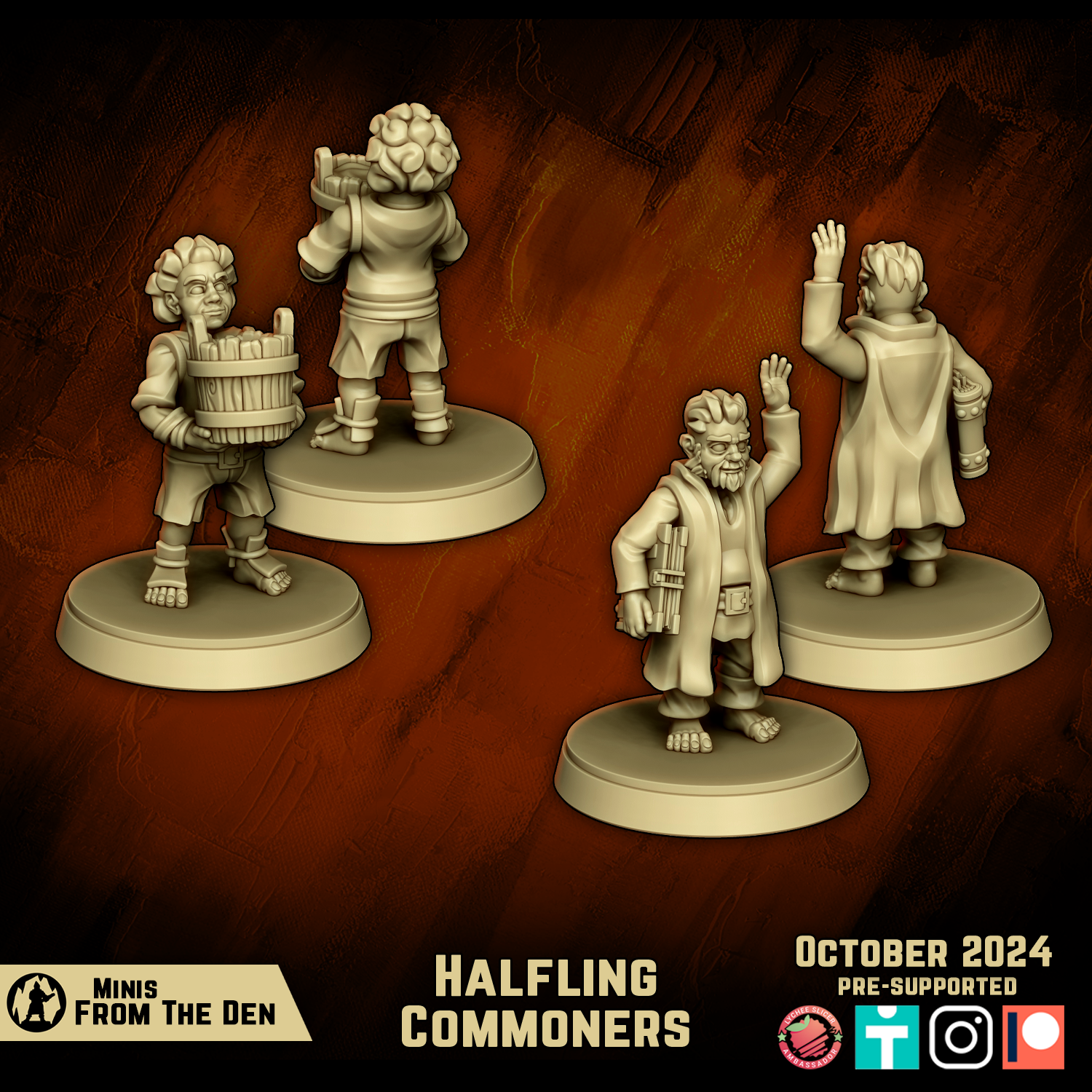 Halfling Commoners with Pail and Book